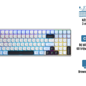 BÀN PHÍM CƠ GAMING KHÔNG DÂY AULA S100 PRO (XANH DƯƠNG+TRẮNG+TÍM ĐẬM/ BROWN SWITCH/ LED RAINBOW)