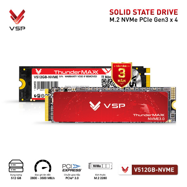 SSD NVME VSP V512GB (ĐỌC 3500MB/S GHI 2800MB/S) M.2 2280 PCIE GEN3 X4 - Ảnh 3
