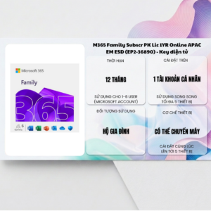 Alternative view of Phần mềm M365 Family Subscr PK Lic 1YR Online APAC EM ESD (EP2-36890) - Key điện tử